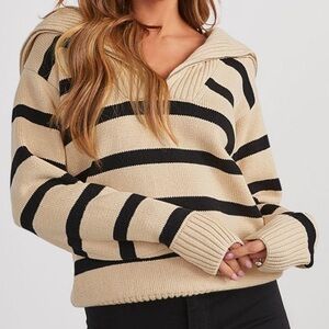 Sailor Collar Half-Zip Sweater